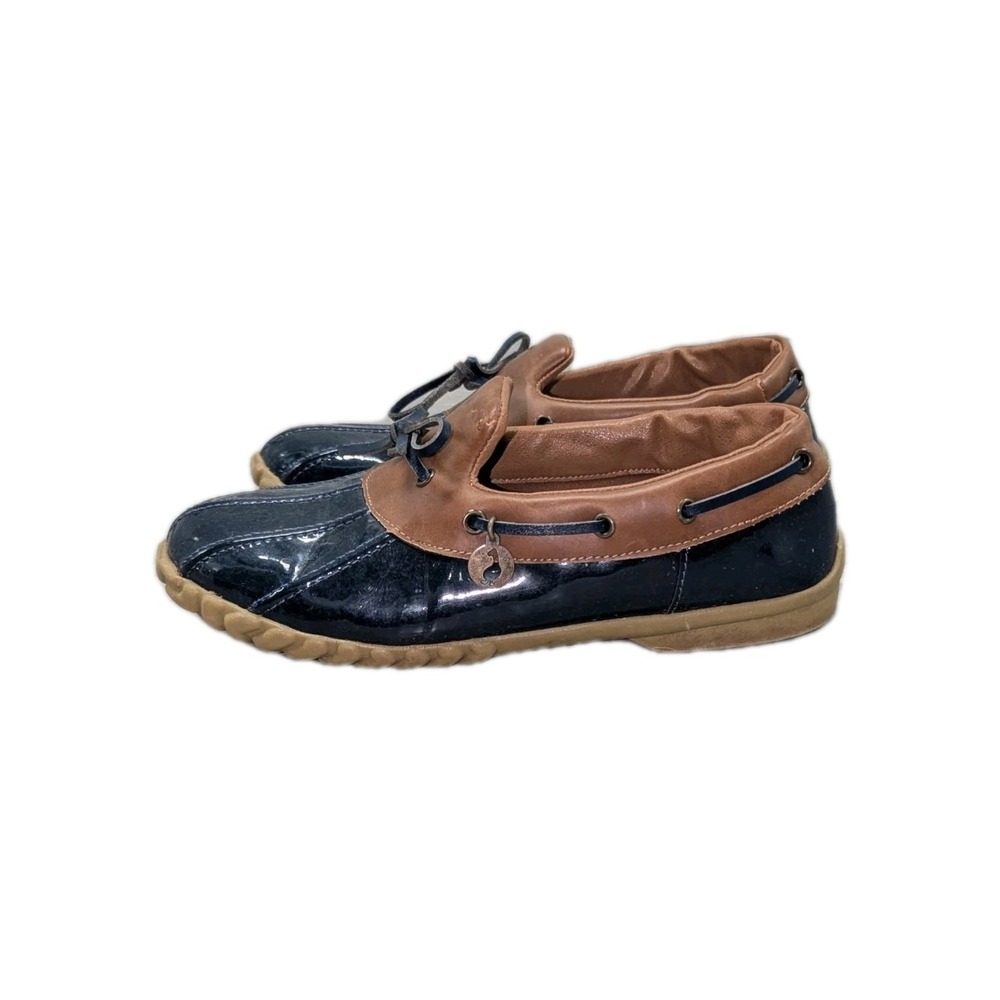 Coastal Preppy Duck‎ Boots Sporto Blue Brown Thermolite Rain Shoes Women's 8